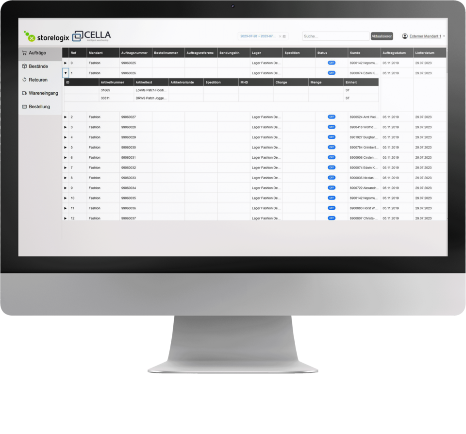 Storelogix Dashboard für Lager- und Versandsteuerung im Fulfillment